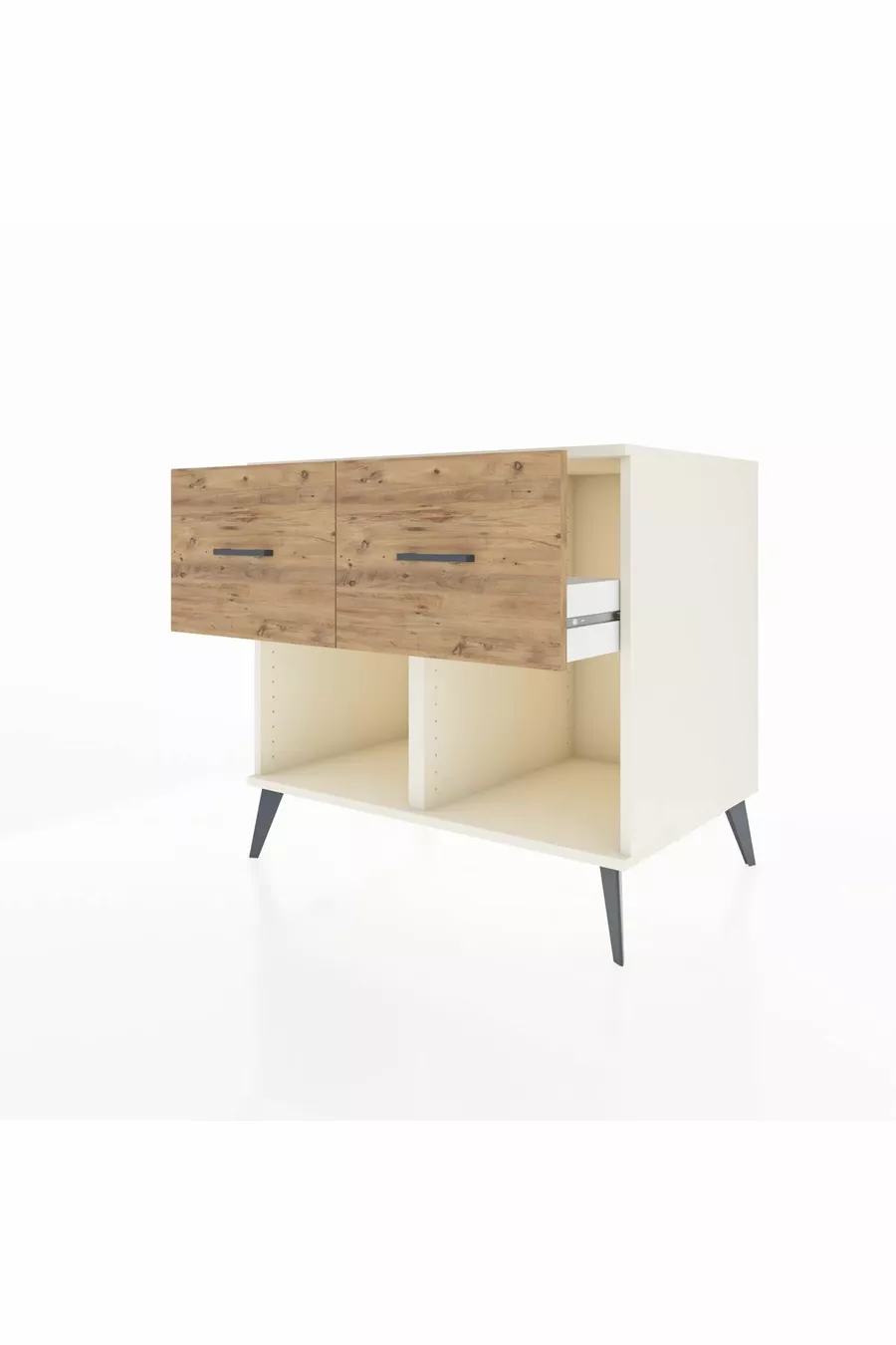 Commode Kronos 2 tiroirs Pierre de Lune-Anthracite/Pin