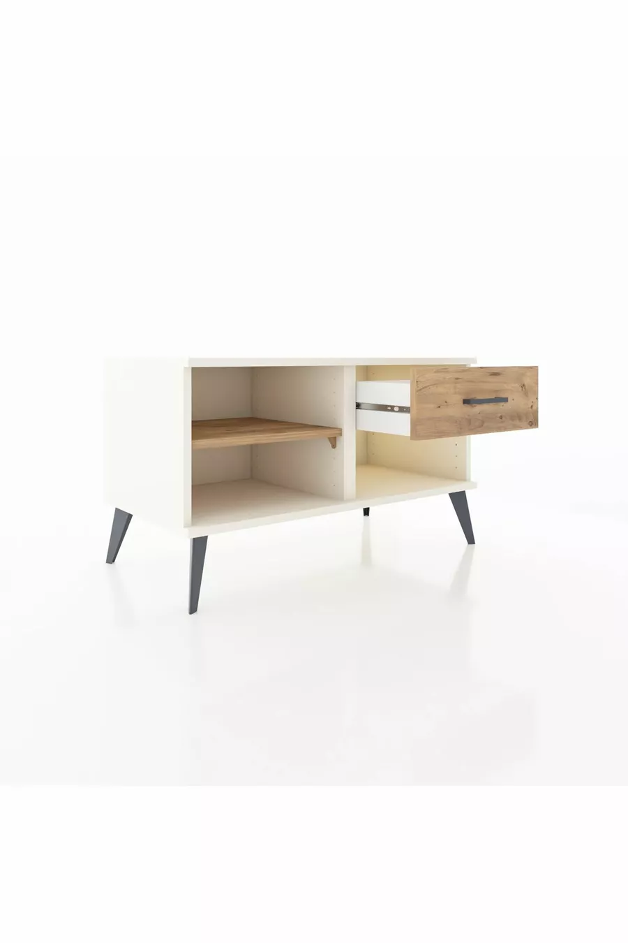 Commode Hyperion à une étagère et un tiroir, Pierre de lune-Pin