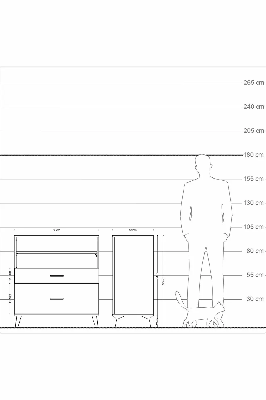 Commode Kronos 2 étagères 2 tiroirs Anthracite-Bois de pin
