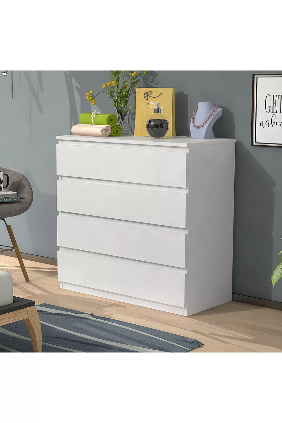 Ümit Beyaz Cm Commode 4 tiroirs