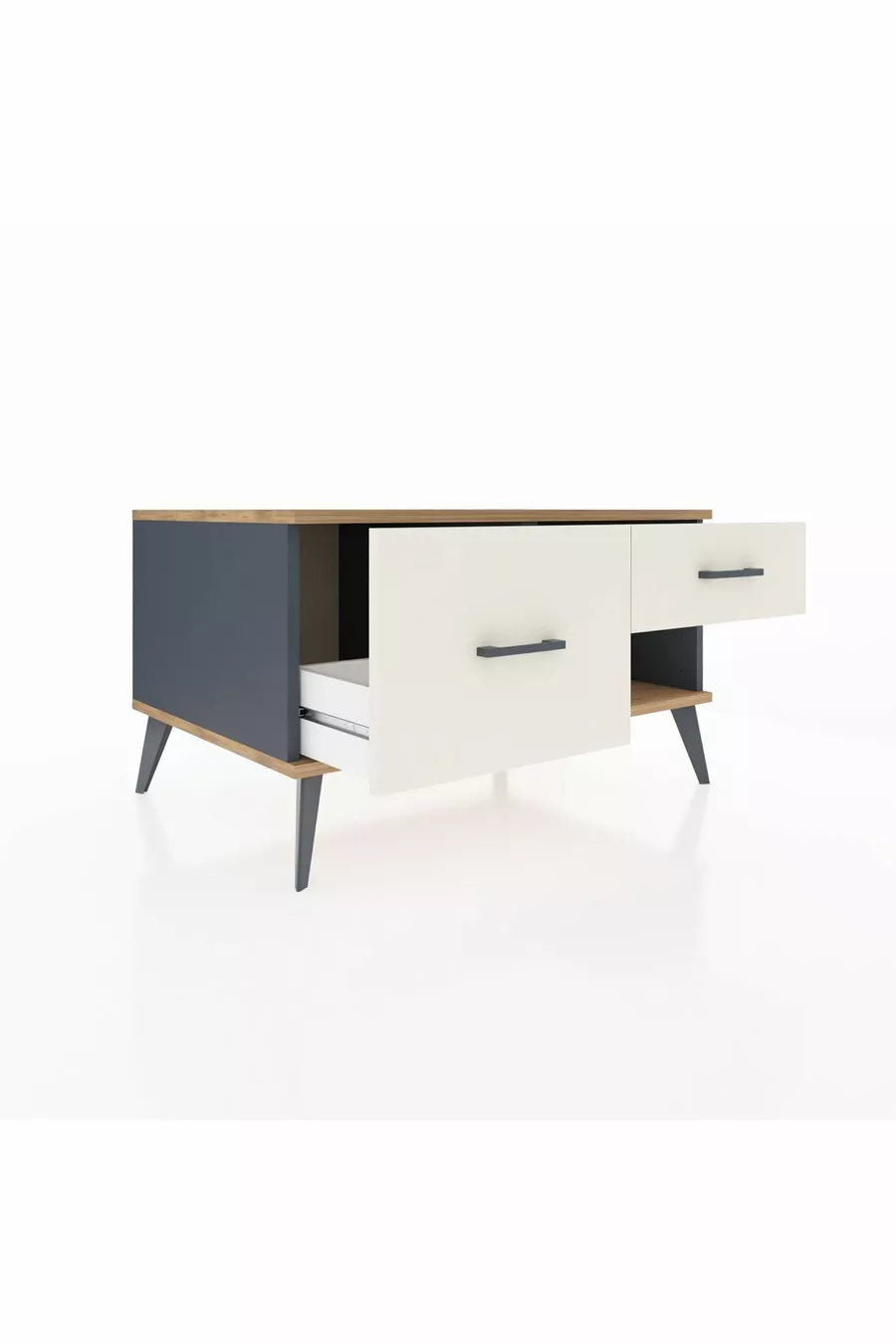 Commode Kronos 2 tiroirs Anthracite-Sapin/Pierre de lune