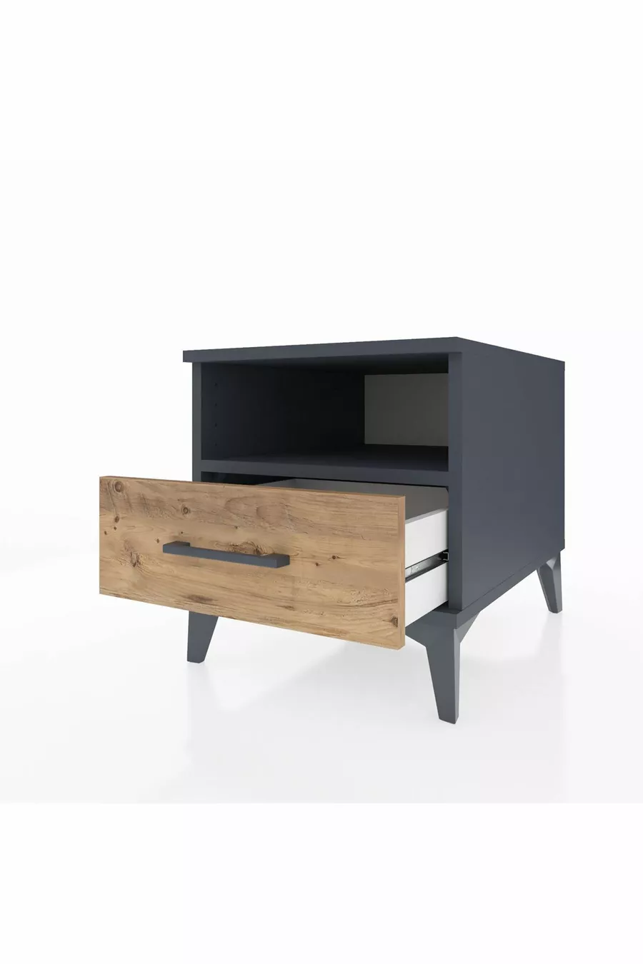 Chevet Kronos à une étagère et un tiroir Anthracite-Pin