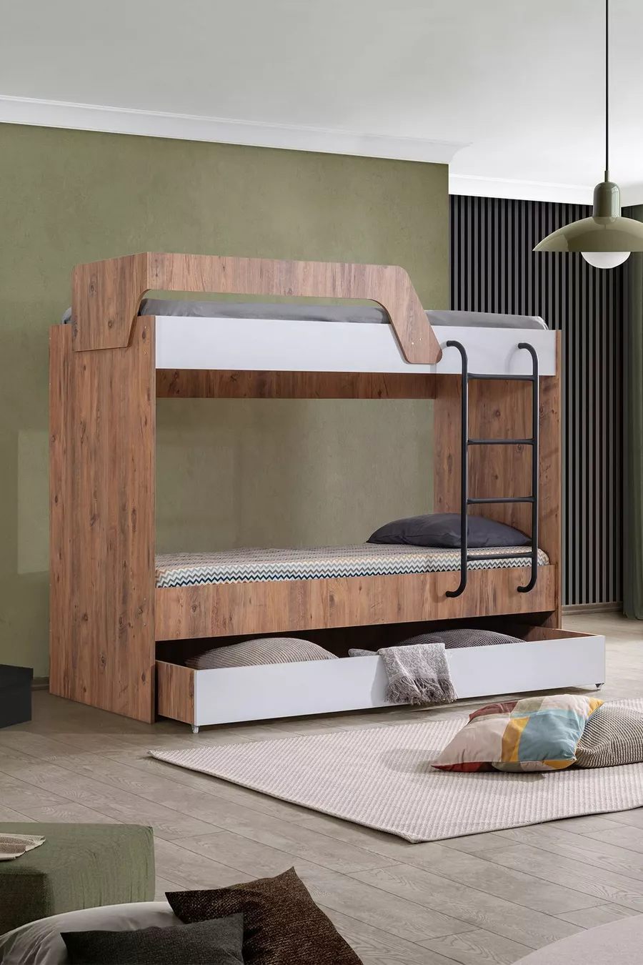 Lits superposés, lit superposé métallique à triple couche avec 3 matelas confort