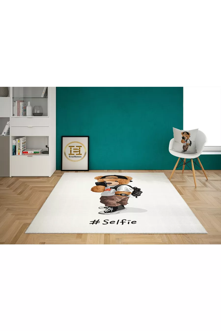 Ensemble pour chambre d'enfant avec ours imprimé numérique (rideau, couvre-lit et oreiller, tapis)