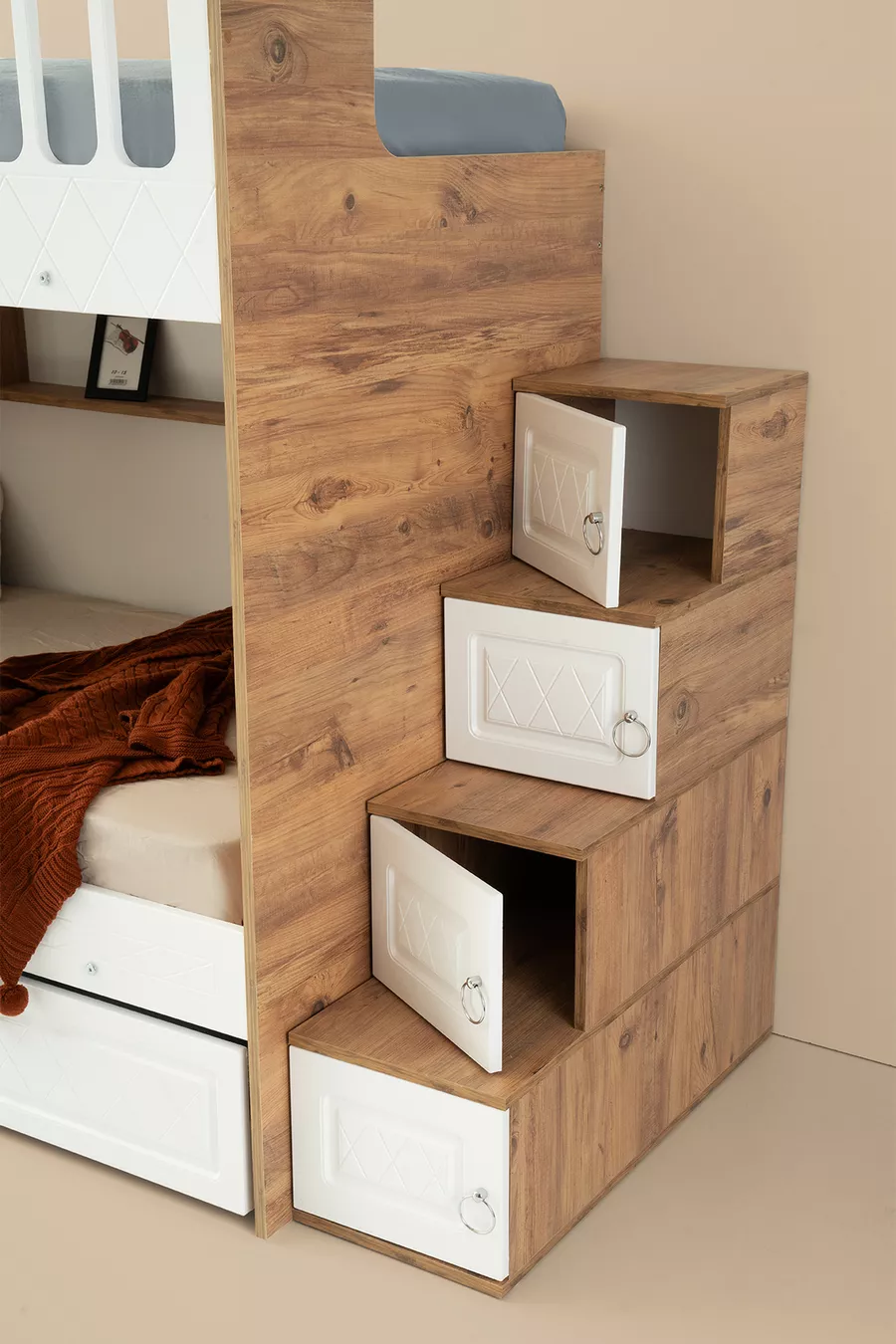 Lits superposés avec petit-fils Émeraude, support en acier, revêtement en membrane, 100% MDF
