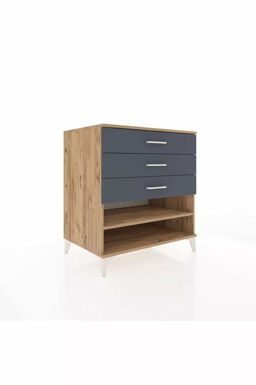 Commode Kronos à une étagère et trois tiroirs en pin-anthracite