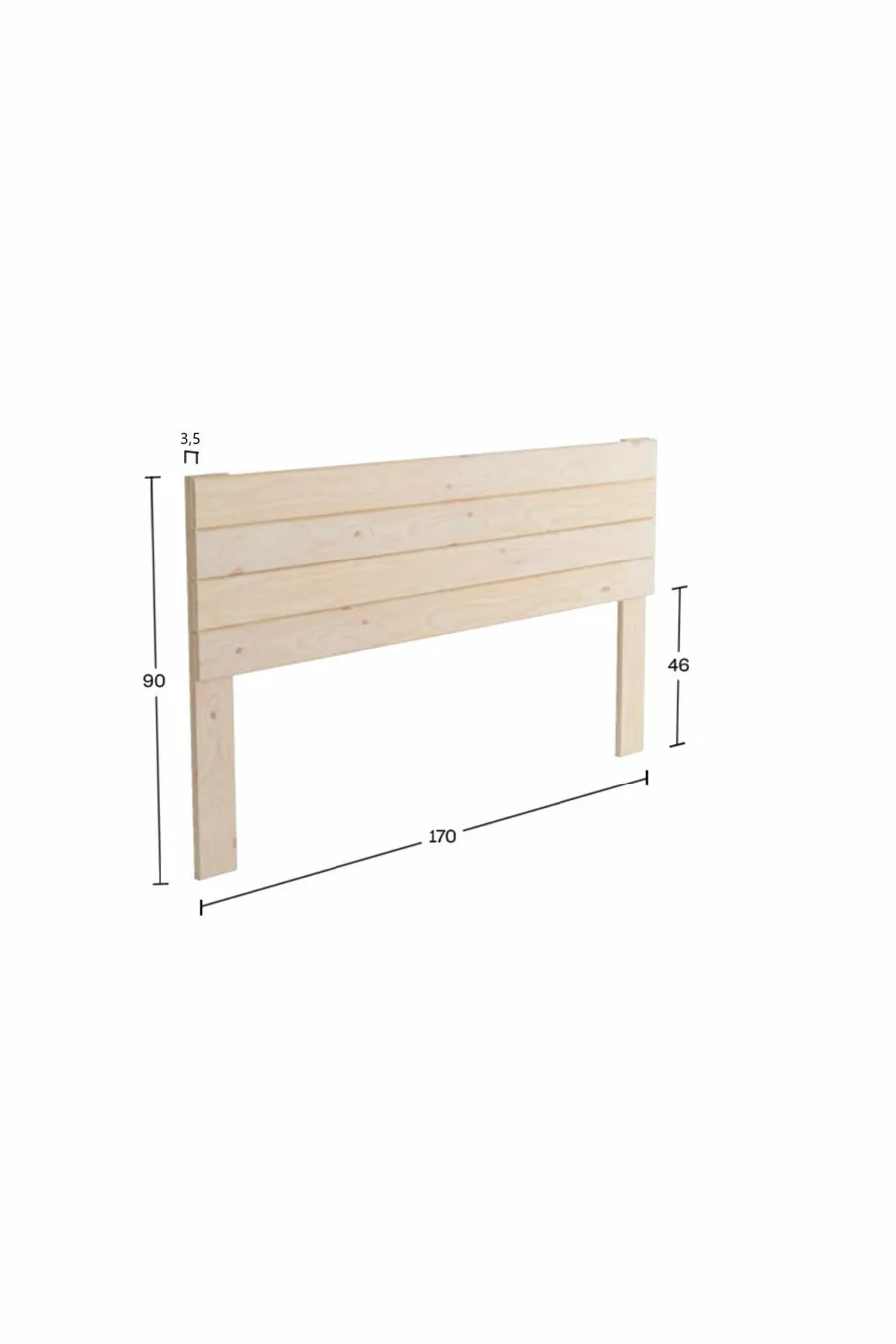 Tête de lit en bois naturel avec pieds en cm