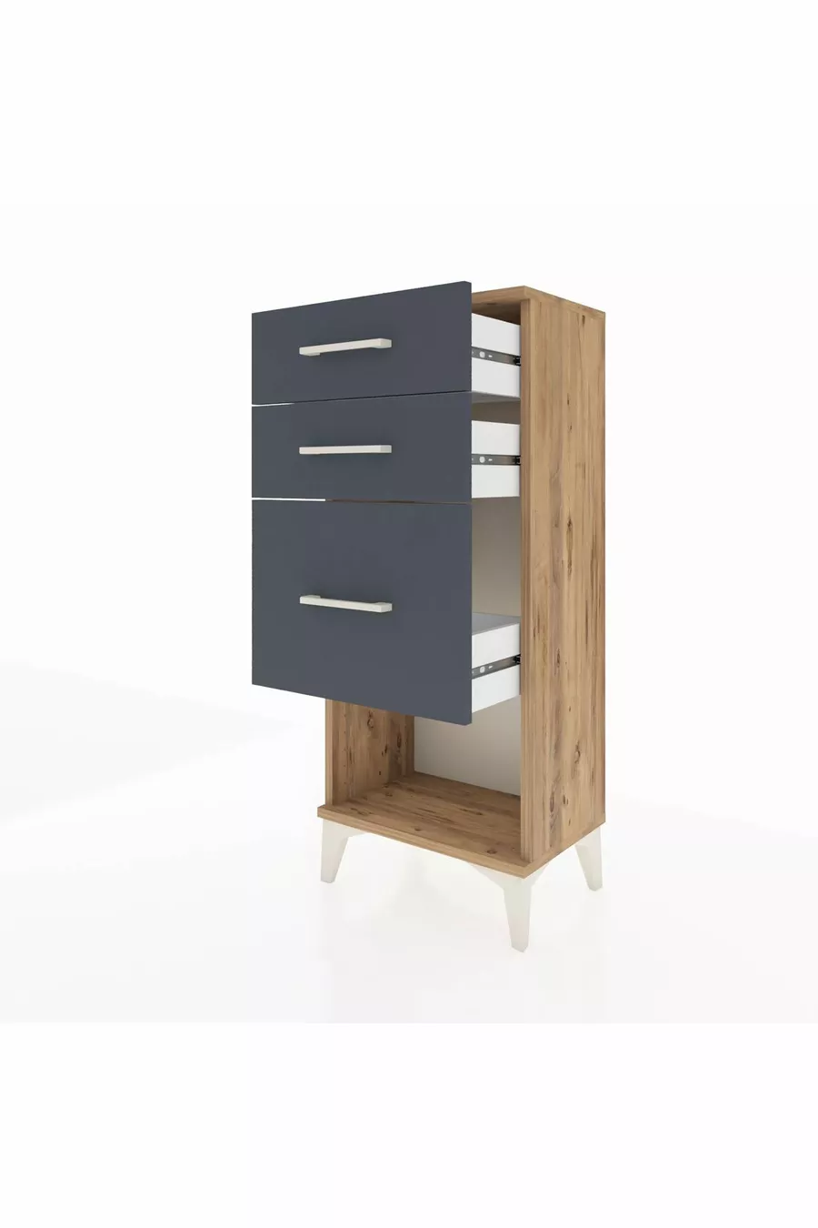 Table de chevet Arges à 3 tiroirs Pin-Anthracite