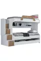 Lits superposés, Lit superposé pour enfants Inci avec lit gigogne en noyer, lot de 3 matelas confort