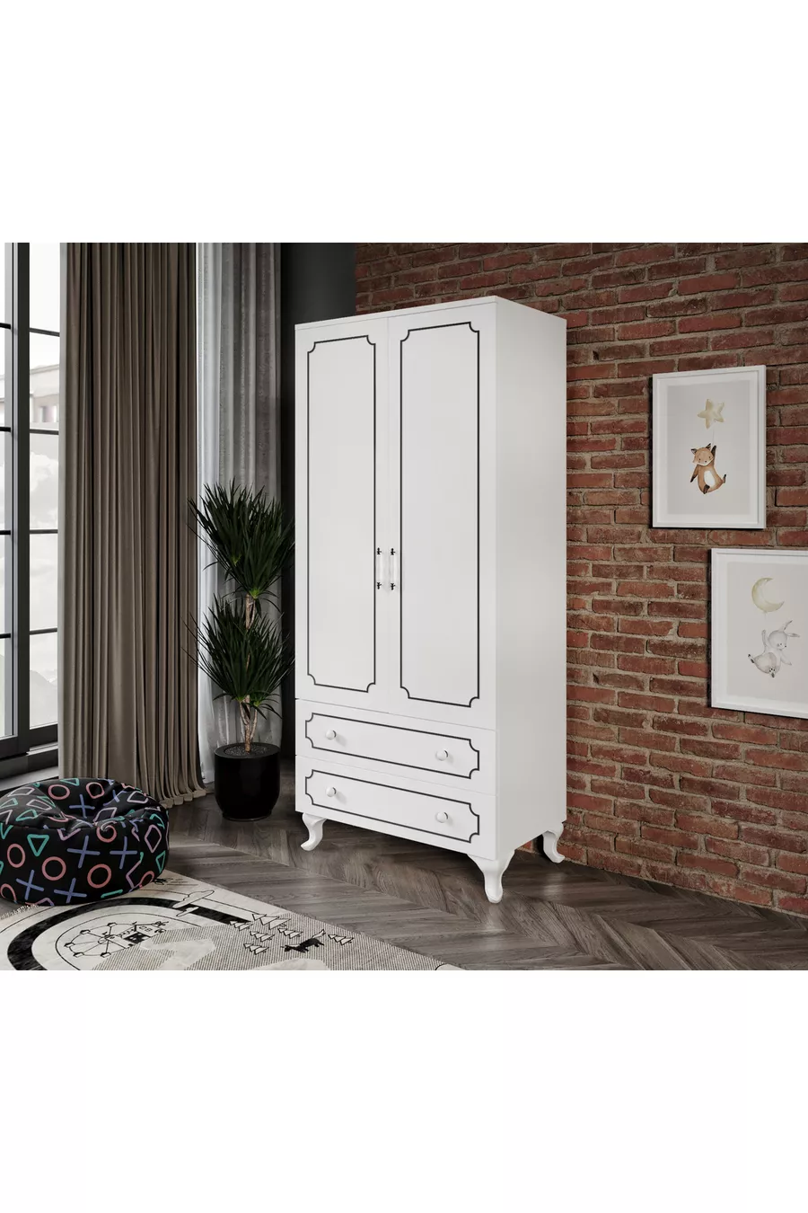 Armoire moderne à 2 portes et 2 tiroirs, penderie - MDF de première qualité