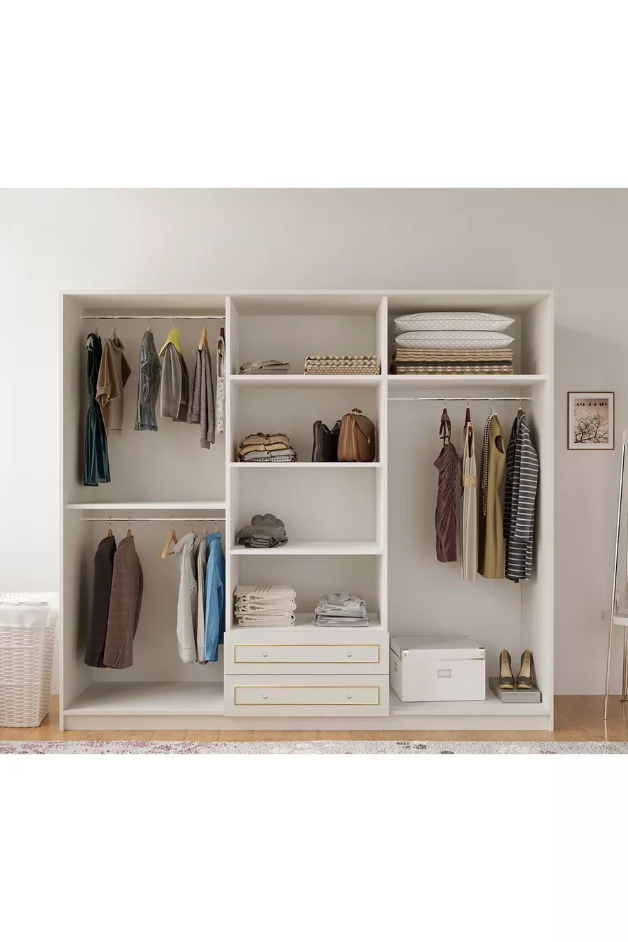 Armoire Gold Country avec miroir, 6 portes et 2 tiroirs