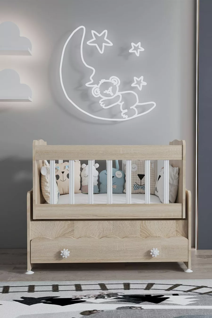 Berceau à tiroirs avec balançoire pour maman, avec lit offert