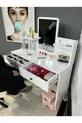 Coiffeuse avec miroir, table de toilette avec 2 tiroirs, organiseur de bijoux et étagère, blanc, cm