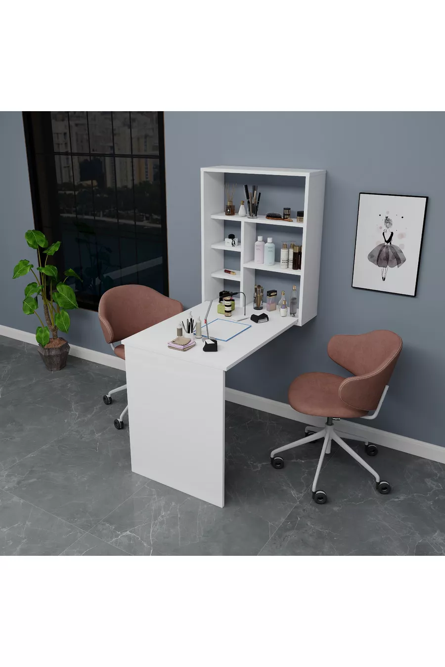 Table de manucure et pédicure avec étagères en cèdre, blanc - Cèdre