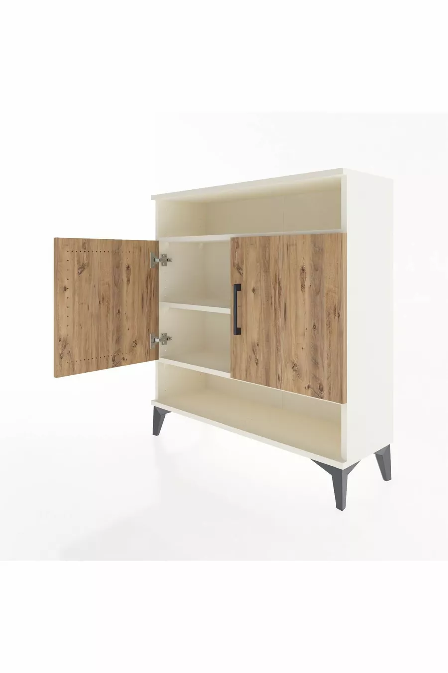 Commode Arges 3 étagères 2 portes Pierre de lune-Pin