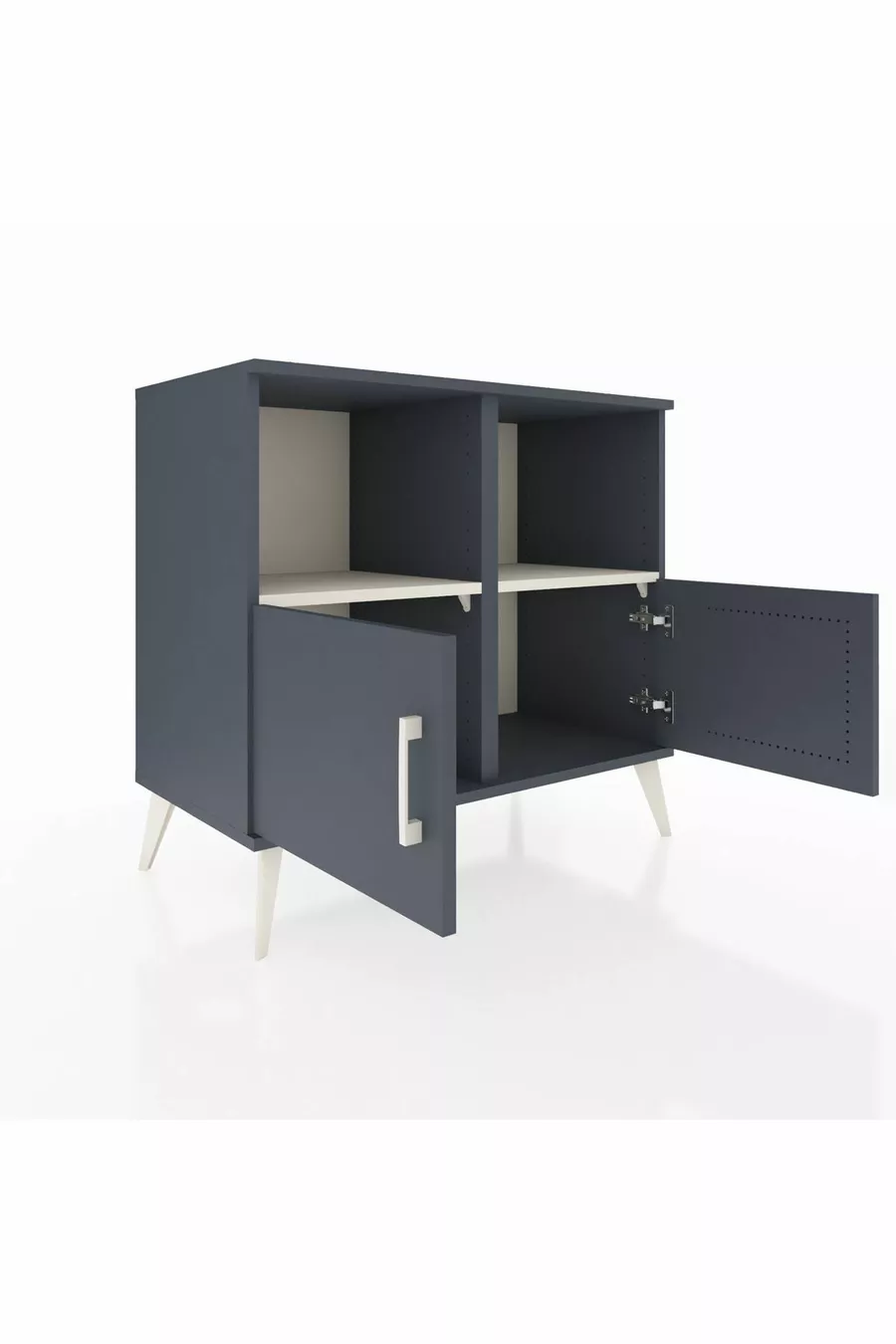 Commode Hyperion 2 étagères 2 portes Anthracite-Anthracite/Gris pierre