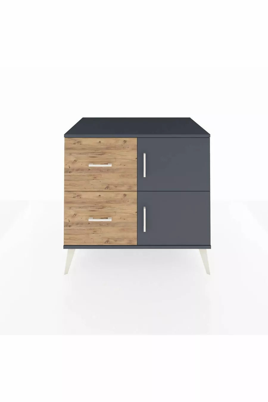 Commode Kronos à une étagère, 2 tiroirs, 2 portes Anthracite-Anthracite/Sapin