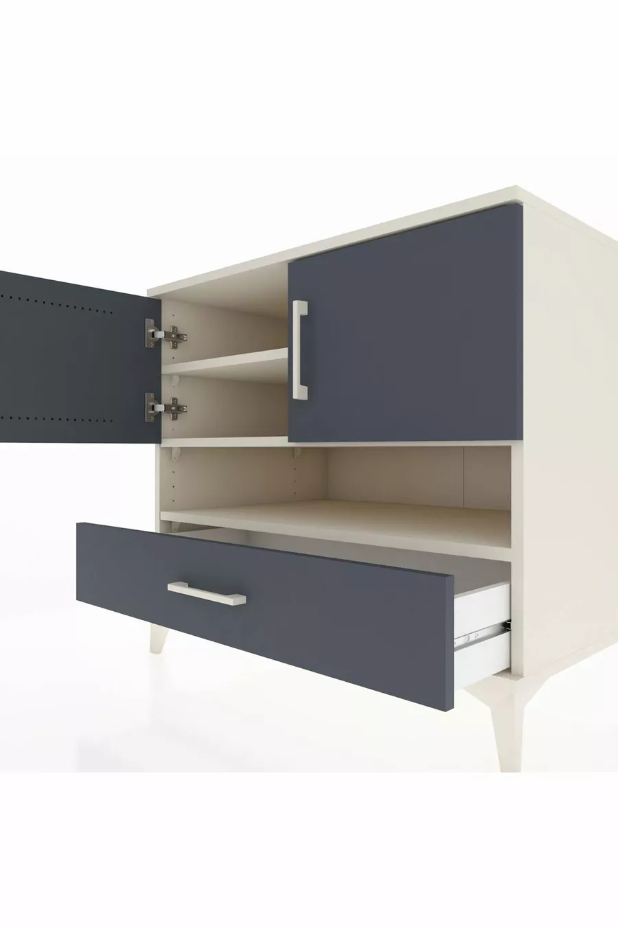 Commode Kronos avec 3 étagères, 1 tiroir et 2 portes, Pierre de Lune-Anthracite