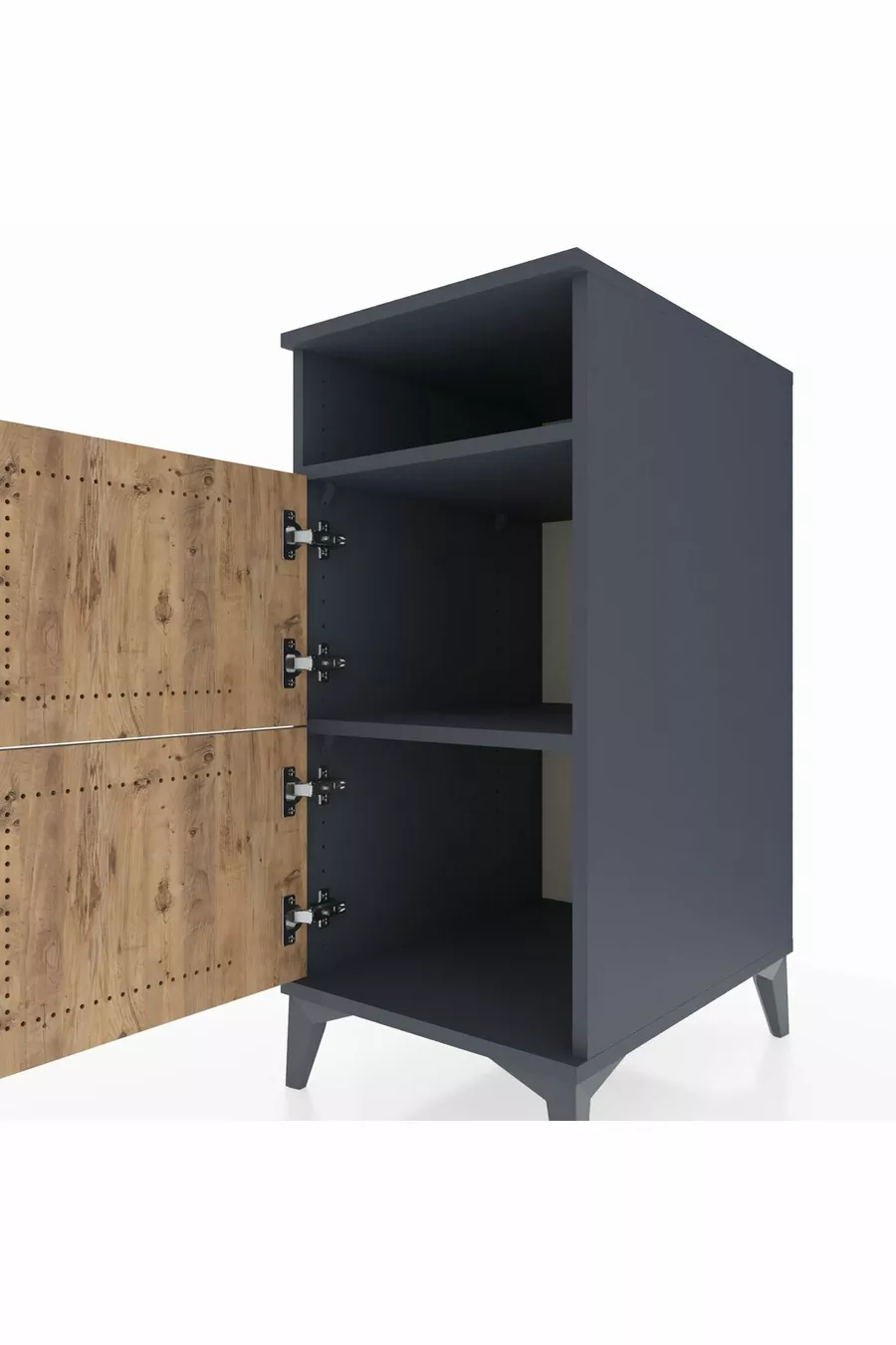 Chevet Kronos à 2 étagères et 2 portes, anthracite-pin