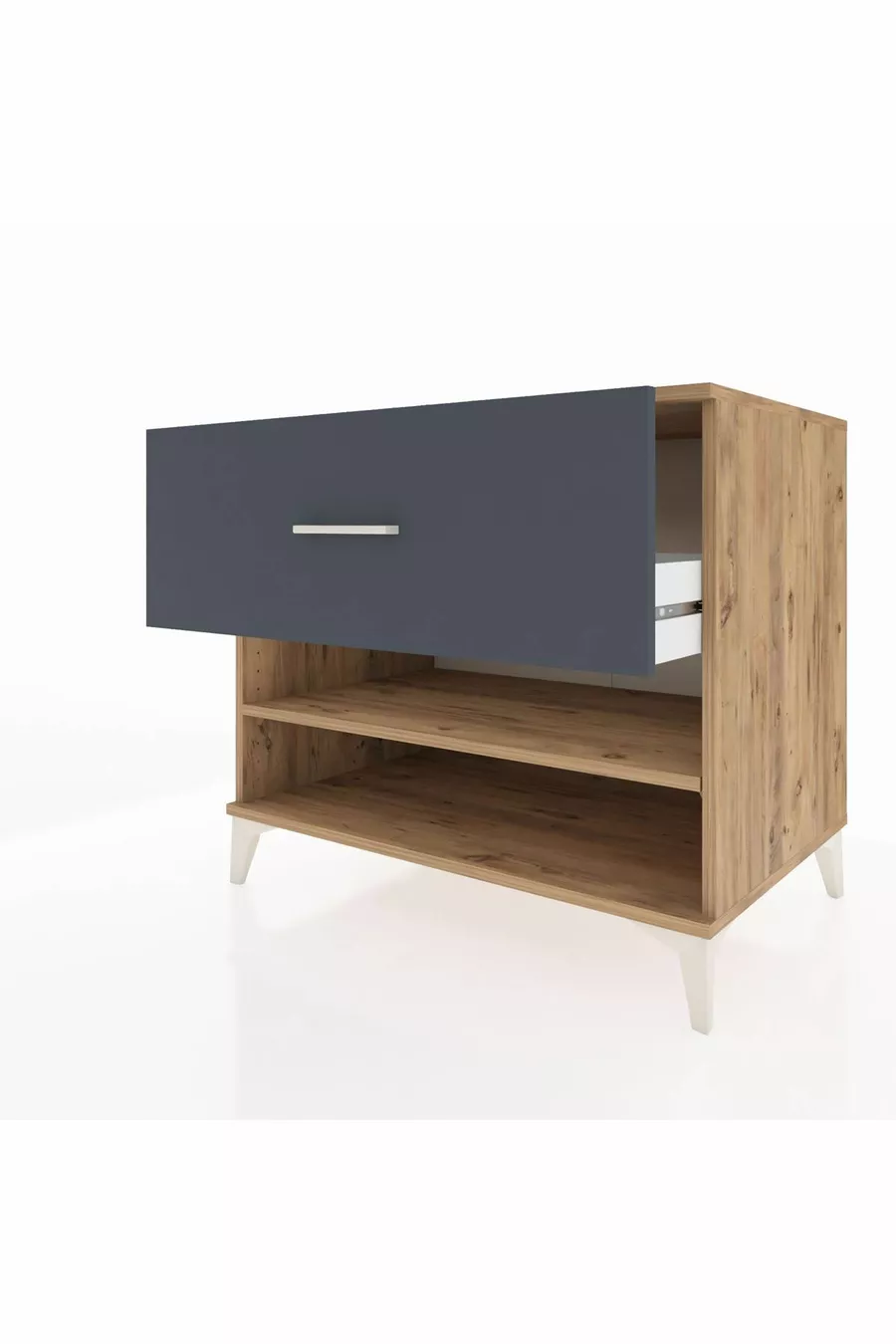 Commode Kronos à une étagère et un tiroir, pin-anthracite