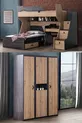 Lits superposés, Lits superposés Naturel avec bureau et armoire à 3 portes
