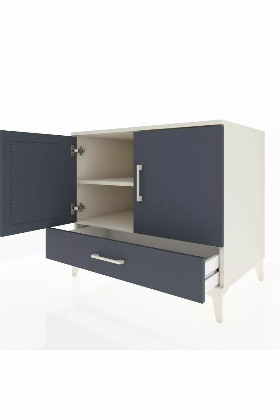 Commode Kronos avec 2 étagères, 1 tiroir et 2 portes, Pierre de Lune-Anthracite