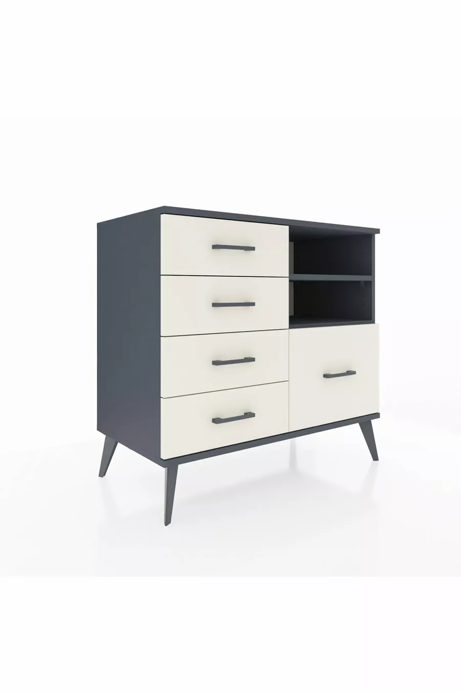 Commode Hyperion 2 étagères 5 tiroirs Anthracite-Anthracite/Pierre de lune