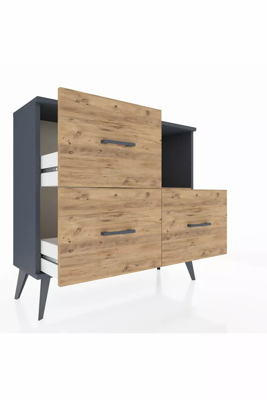 Commode Arges à une étagère et 3 tiroirs Anthracite-Pin