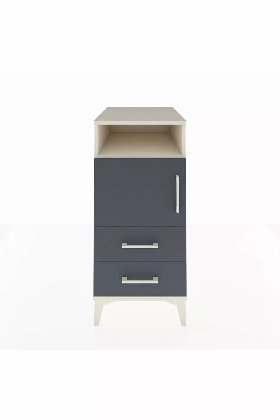 Table de chevet Kronos avec 2 étagères, 2 tiroirs et 1 porte, couleur Pierre de lune-Anthracite