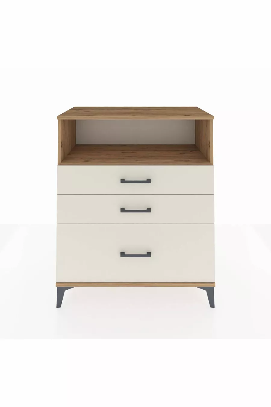 Commode Hyperion Étagère simple 3 tiroirs en pin - pierre de lune