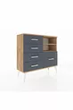 Commode Arges 2 étagères 5 tiroirs Pin-Pin/Anthracite