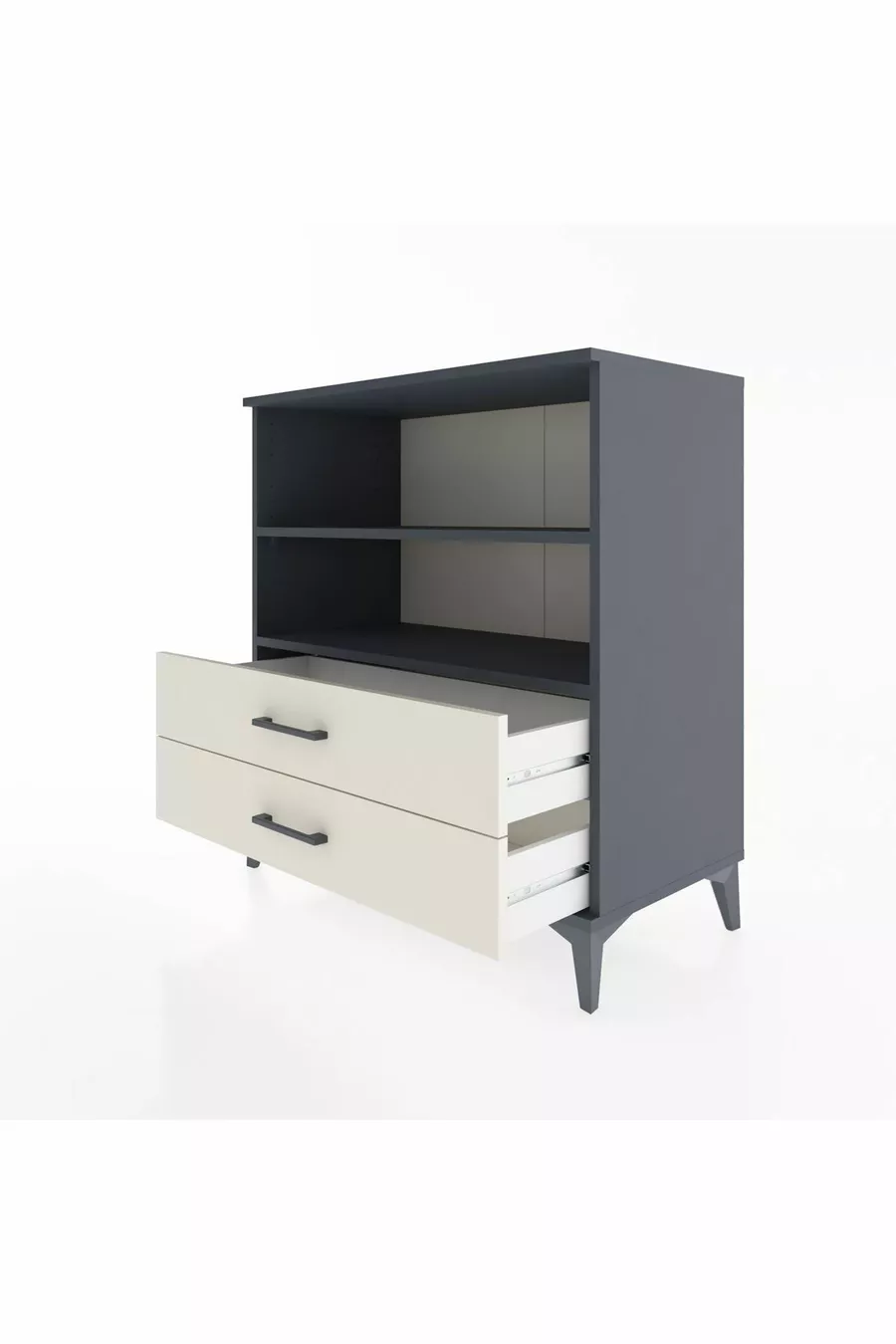 Commode Hyperion 2 étagères 2 tiroirs Anthracite-Pierre de Lune