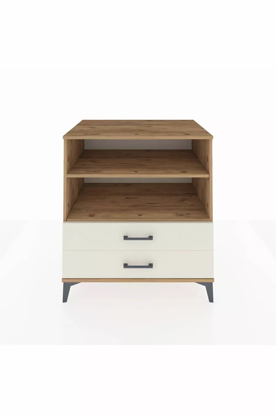 Commode Kronos avec 2 étagères et 2 tiroirs en pin et pierre d'onyx