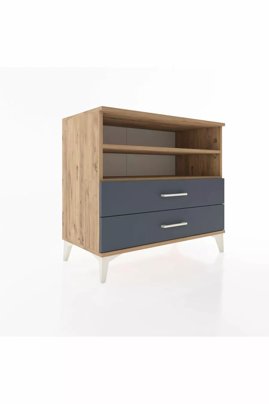 Commode Hyperion 2 étagères 2 tiroirs Pin-Anthracite