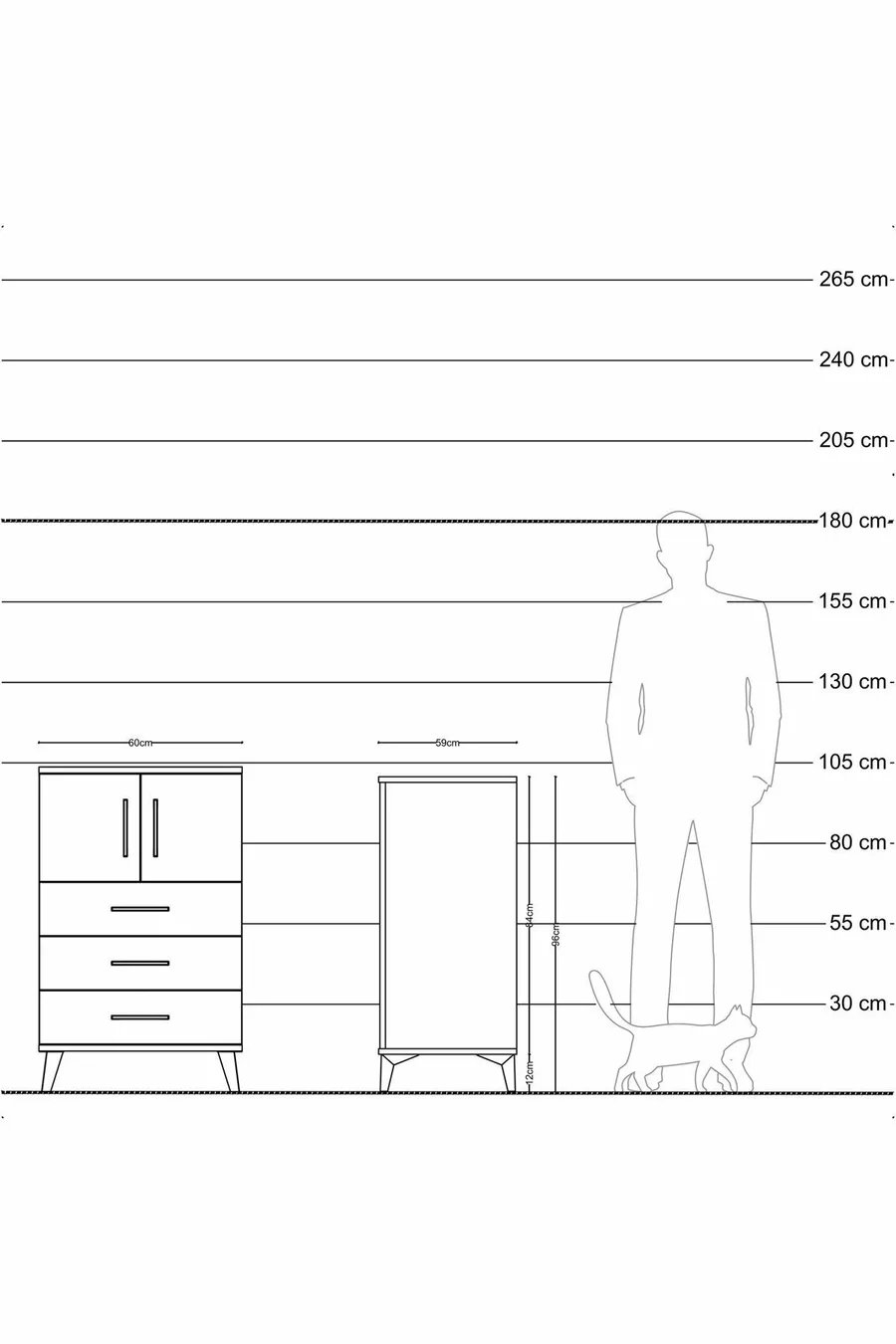 Table de chevet Kronos avec une étagère, 3 tiroirs et 2 portes, anthracite-anthracite