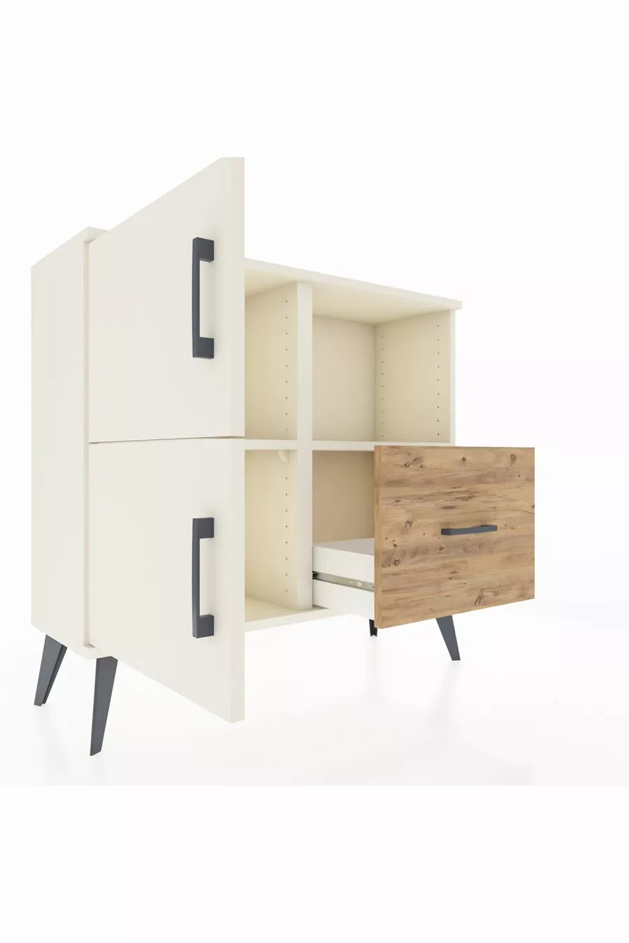 Commode Arges avec 2 étagères, 1 tiroir, 2 portes, couleur Pierre de lune/Pin