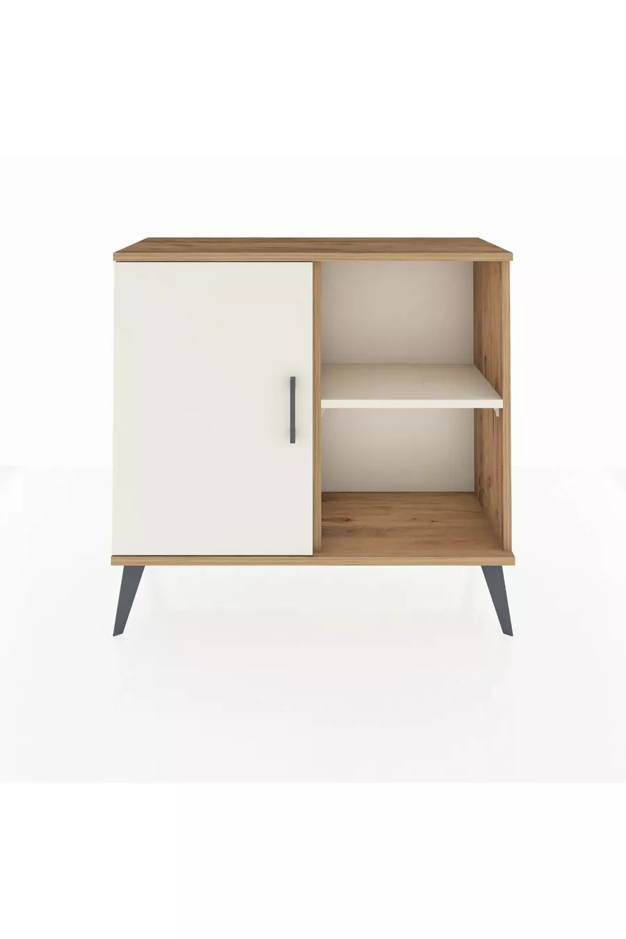 Commode Arges à 2 étagères avec 1 porte en pin et marbre bleu