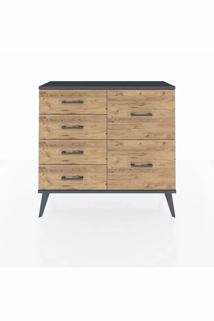 Commode Arges 6 tiroirs Anthracite-Anthracite/Sapin