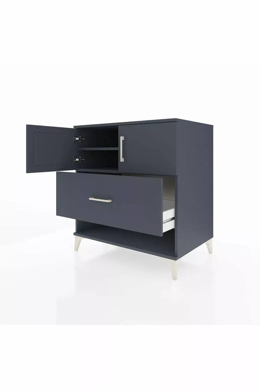 Commode Kronos avec 2 étagères, 1 tiroir et 2 portes, Anthracite-Anthracite