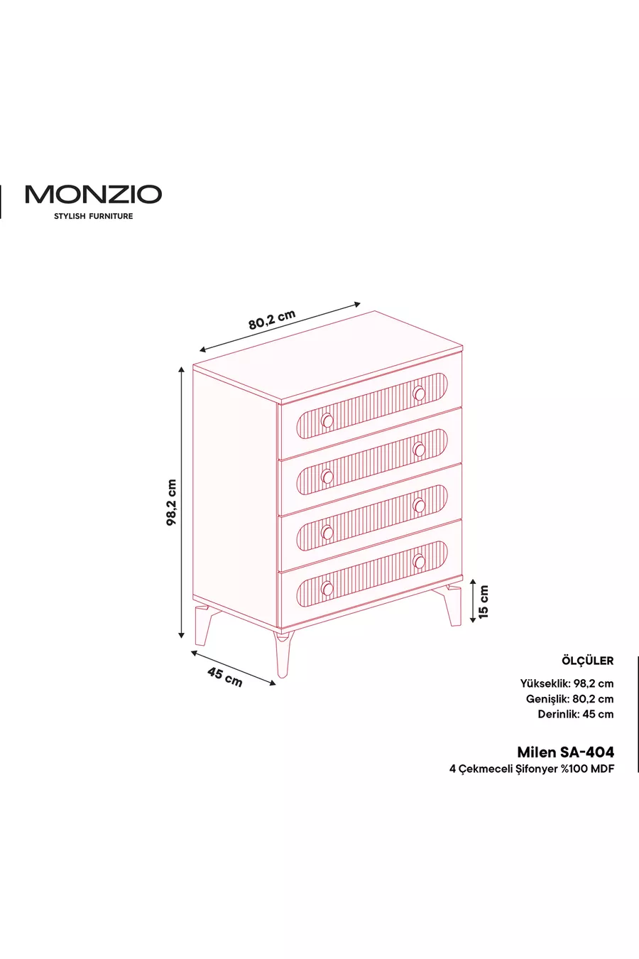 Commode Milen à 4 tiroirs % MDF