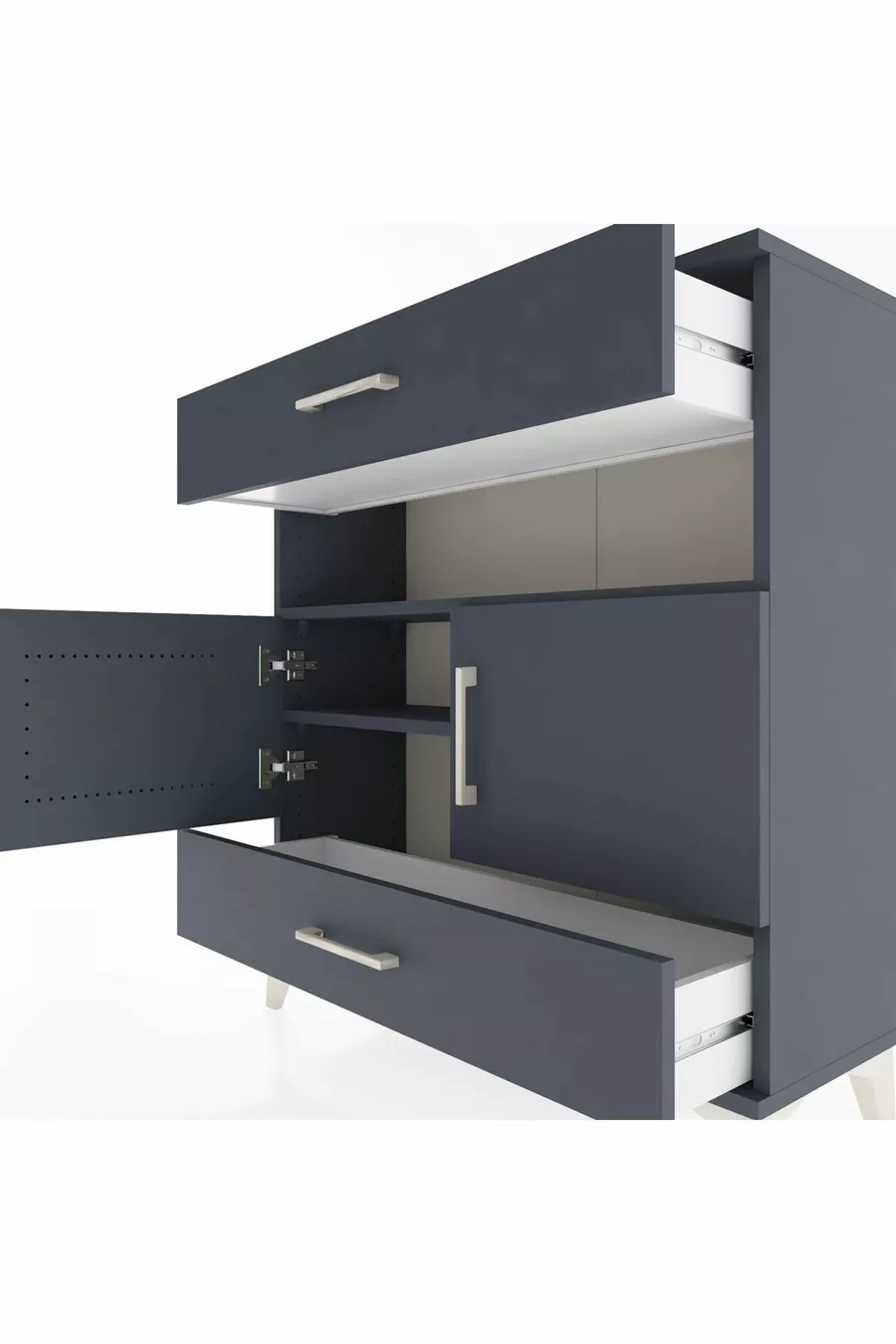 Commode Arges 3 étagères 2 tiroirs 2 portes Anthracite-Anthracite