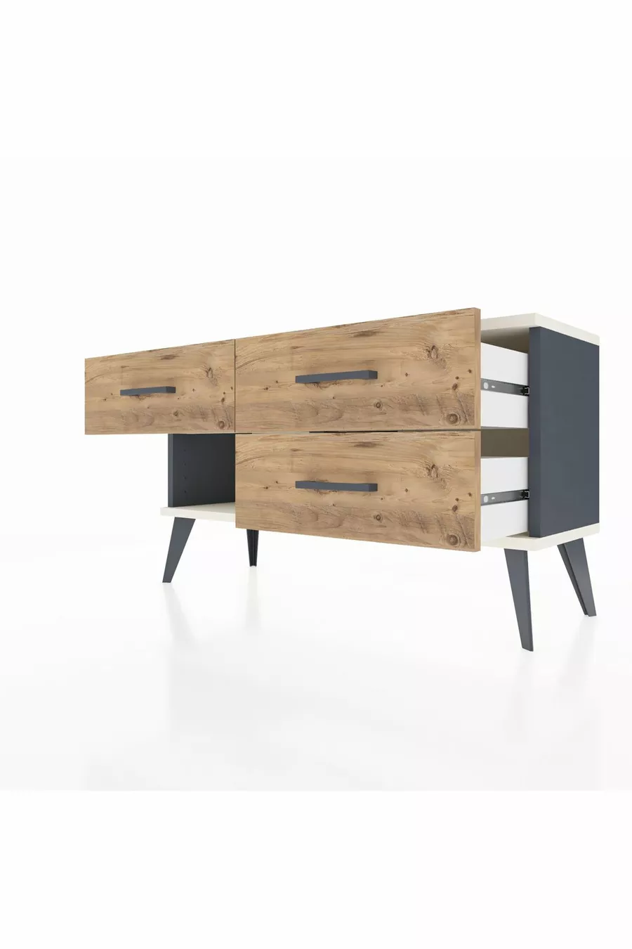 Commode Arges 3 tiroirs Anthracite-Gris pierre / Pin