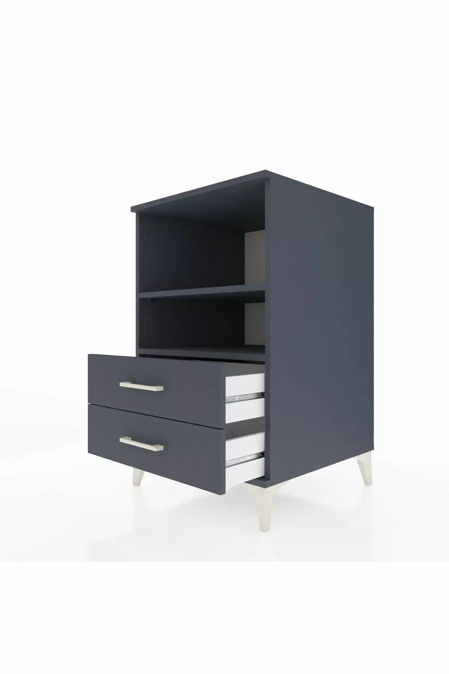 Chevet Kronos à 2 étagères et 2 tiroirs Anthracite-Anthracite