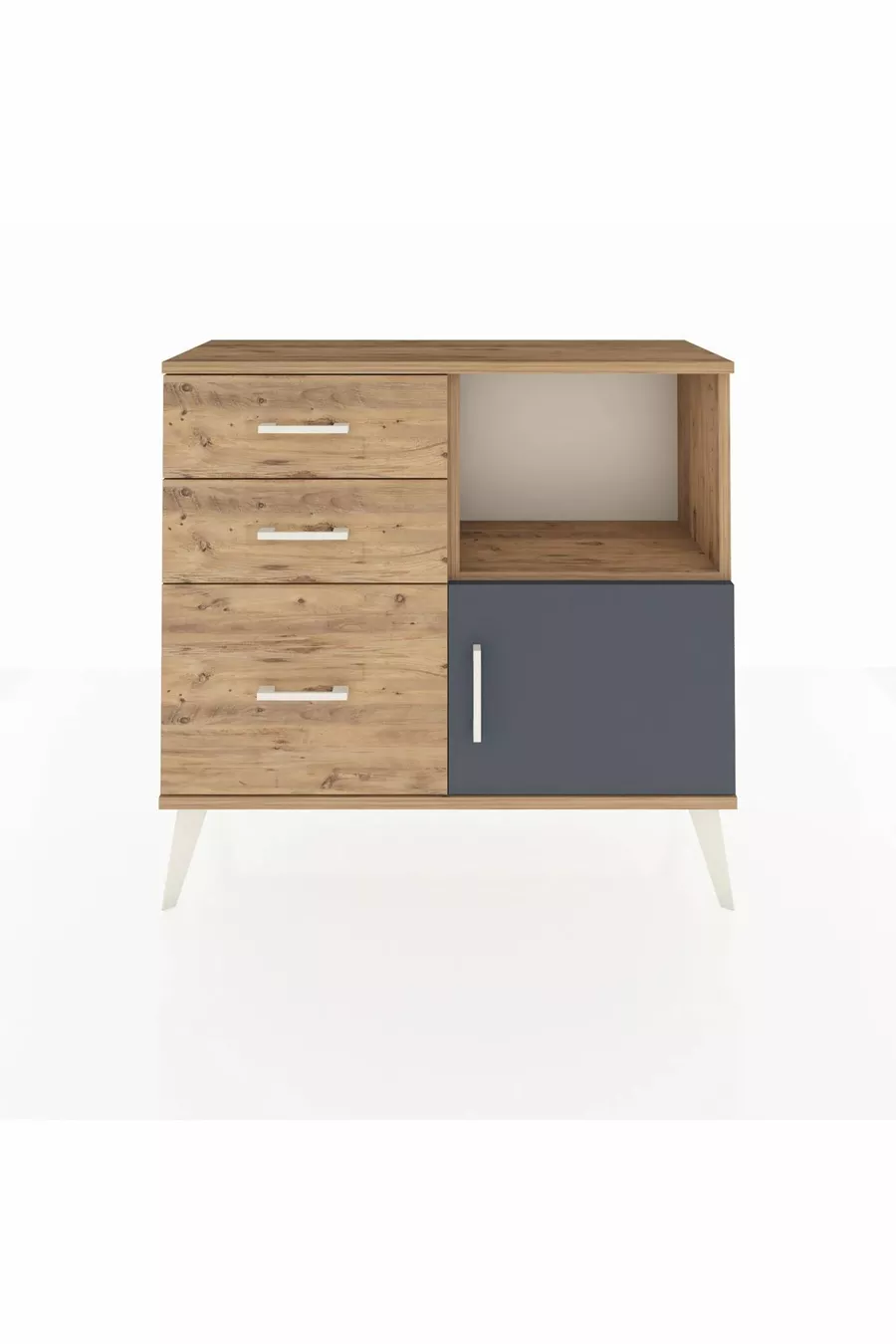 Commode Arges avec une étagère, 3 tiroirs et une porte, pin-anthracite/pin