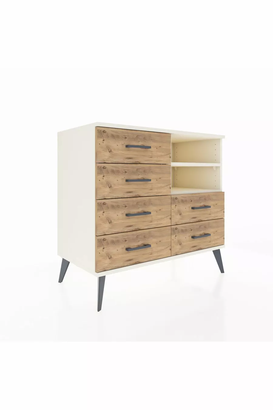 Commode Hyperion 2 étagères 6 tiroirs Pierre de lune/Pierre de lune/Sapin