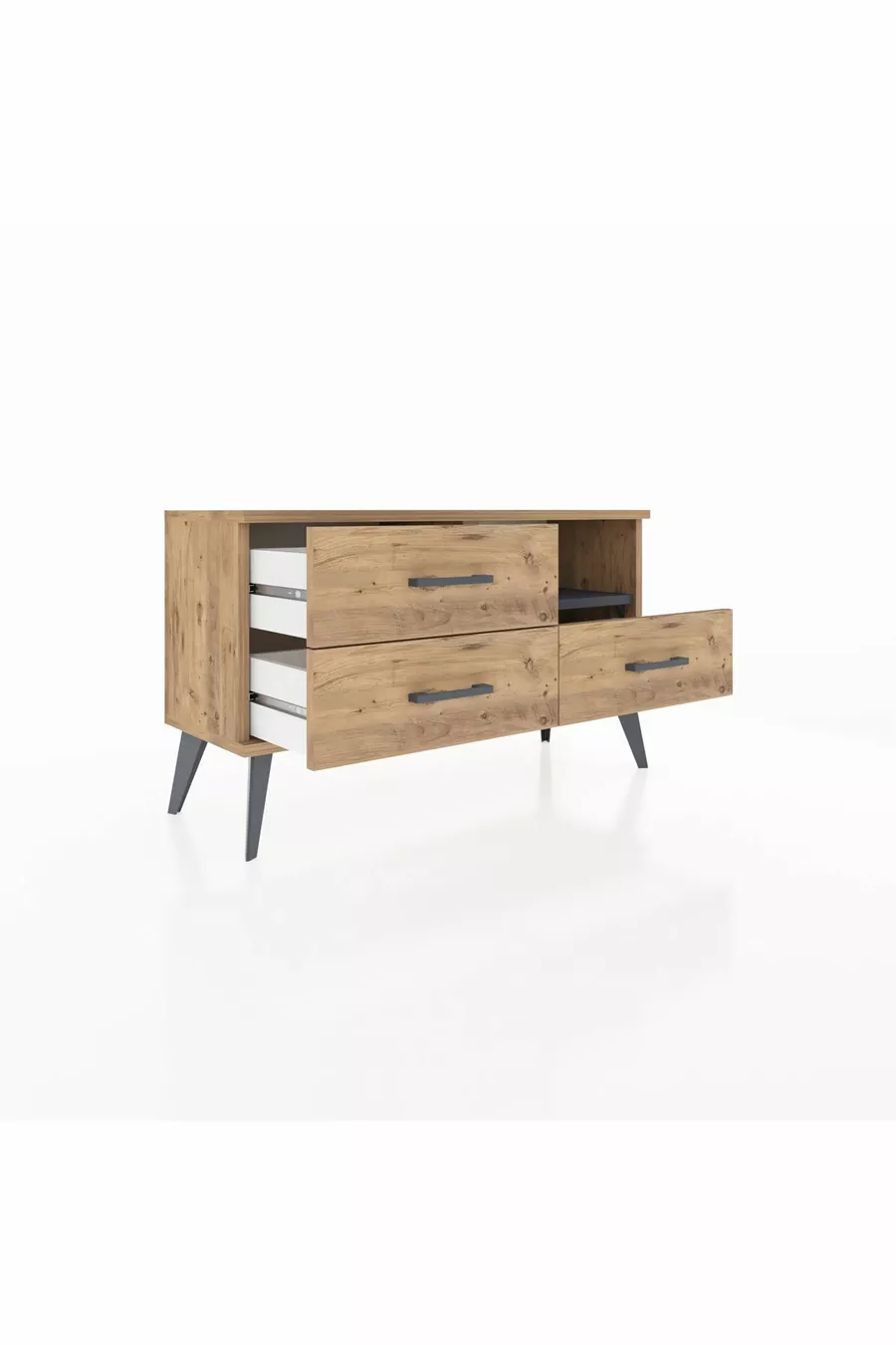 Commode Arges à une étagère et trois tiroirs Pin-Anthracite/Pin