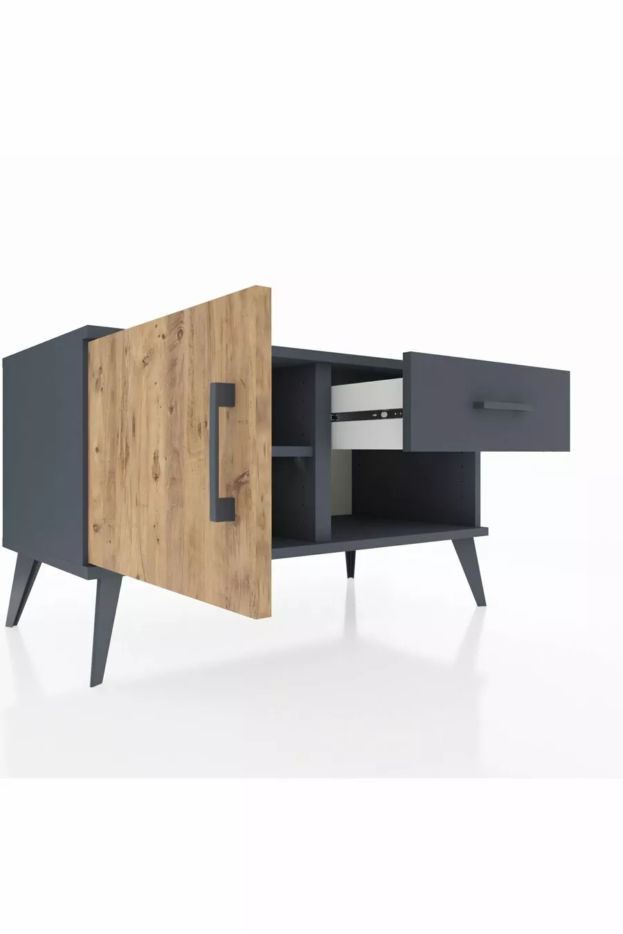 Commode Hyperion avec une seule étagère, un tiroir et une porte, Anthracite-Sapin/Anthracite