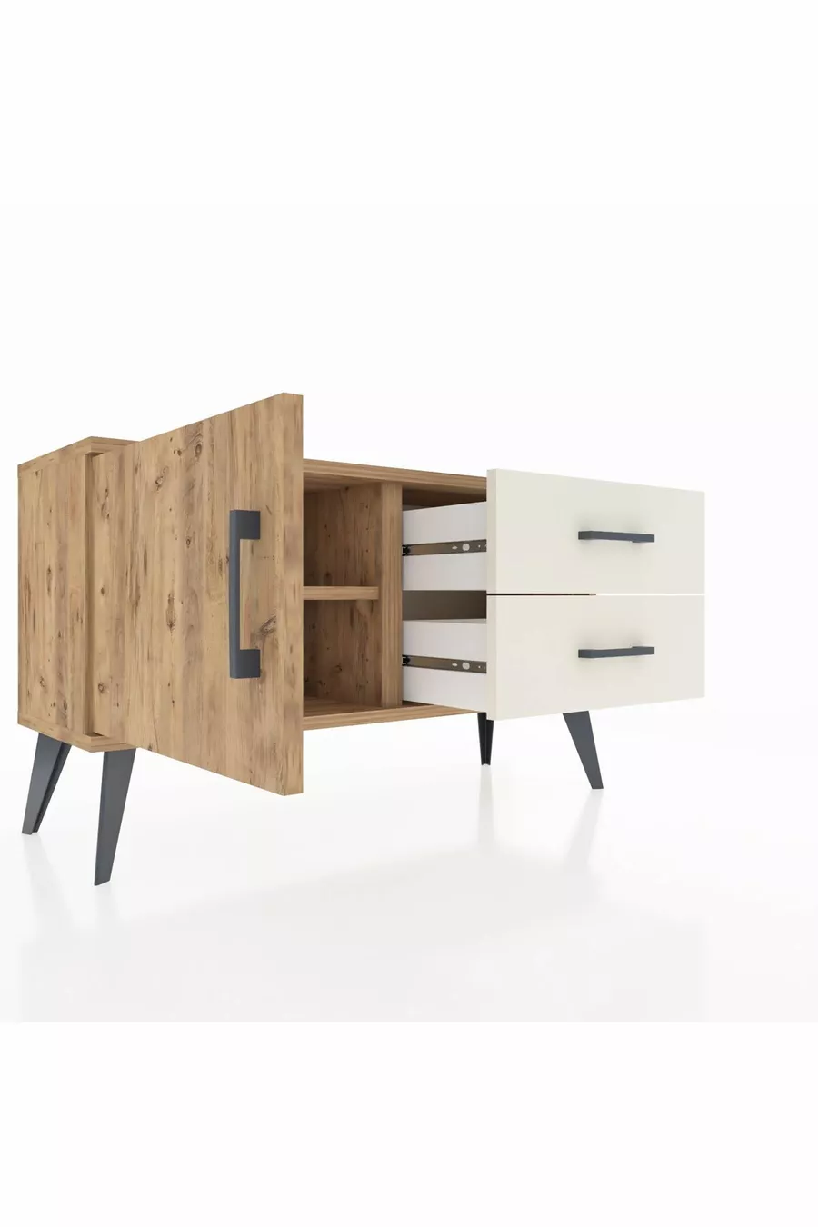 Commode Arges avec une étagère, 2 tiroirs et une porte, pin-pin / pierre de lune