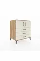 Commode Kronos avec 2 étagères, 3 tiroirs et 2 portes, en pin et pierre de lune