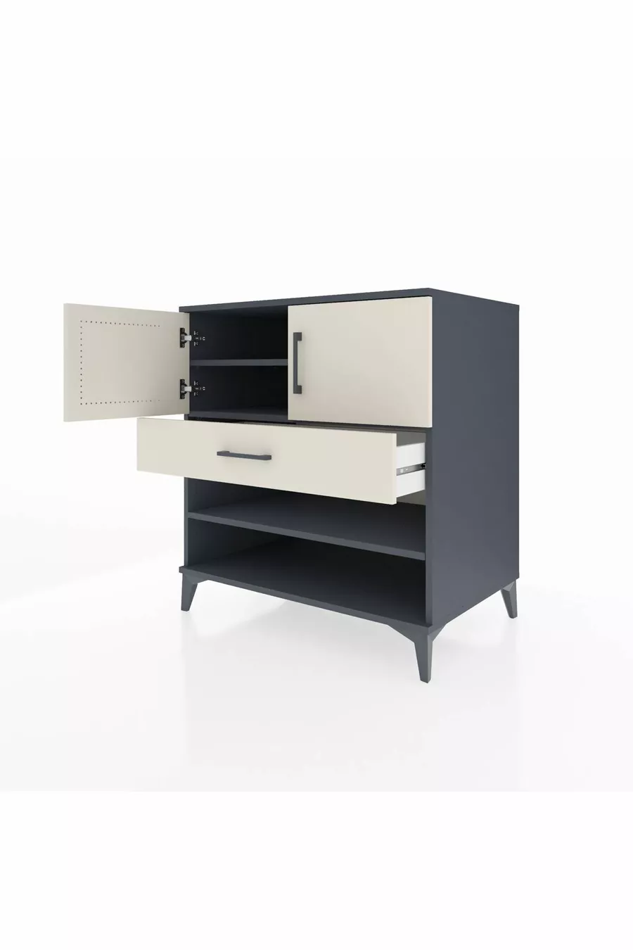 Commode Kronos avec 3 étagères, 1 tiroir et 2 portes, Anthracite-Pierre de lune